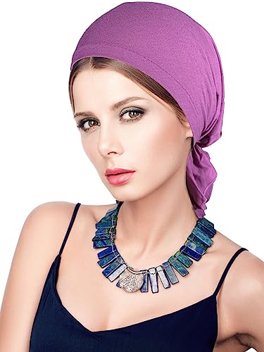 VIAUMBR Mütze Tücher Turban Kopftuch Bandana Head Coverings Kopfbedeckung für Frauen Damen Leicht Weich Seidigen Stoff (Lila) von VIAUMBR