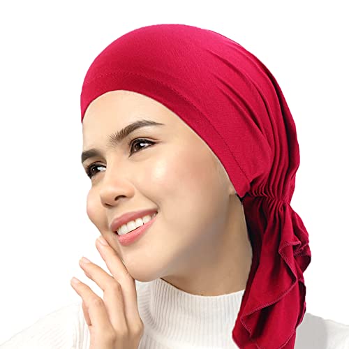 VIAUMBR Mütze Tücher Turban Kopftuch Bandana Head Coverings Kopfbedeckung für Frauen Damen Leicht Weich Seidigen Stoff (Rot) von VIAUMBR