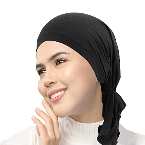 VIAUMBR Mütze Tücher Turban Kopftuch Bandana Head Coverings Kopfbedeckung für Frauen Damen Leicht Weich Seidigen Stoff (Schwarz) von VIAUMBR