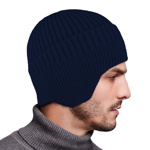 VIAUMBR Wintermütze Herren haube strickmütze Kopfbedeckung Mütze Damen Winter Unisex warme Dicke Skimütze 19 Dunkelblau von VIAUMBR