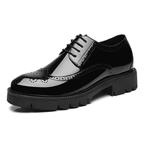 VIBLiSS Aufzug Brogues Für Männer, Herren Unsichtbare Höhe Zunehmende Leder Schuhe Bequeme Atmungsaktive Formale Oxfords Büro Schuhe,Black 10cm,42 EU von VIBLiSS