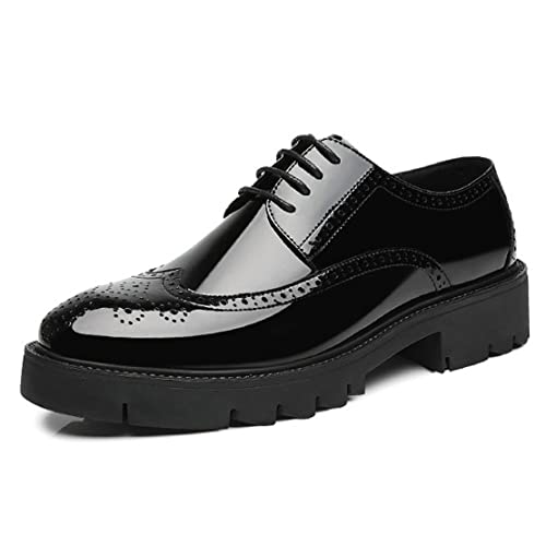 VIBLiSS Aufzug Brogues Für Männer, Herren Unsichtbare Höhe Zunehmende Leder Schuhe Bequeme Atmungsaktive Formale Oxfords Büro Schuhe,Black 8cm,42 EU von VIBLiSS