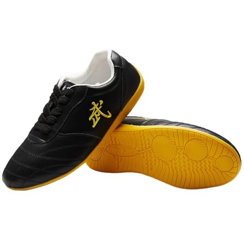 VIBLiSS Damen Leder Martial Arts Schuhe, Mode Tai-Chi Kung Fu Turnschuhe Anti-Rutsch Walking Sport Fitness Schuhe Mit Chinesischem Charakter,Black a,42 EU von VIBLiSS
