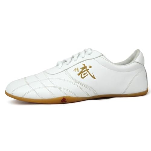 VIBLiSS Damen Leder Martial Arts Schuhe, Mode Tai-Chi Kung Fu Turnschuhe Anti-Rutsch Walking Sport Fitness Schuhe Mit Chinesischem Charakter,Weiß,38 EU von VIBLiSS