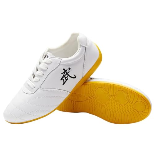 VIBLiSS Damen Leder Martial Arts Schuhe, Mode Tai-Chi Kung Fu Turnschuhe Anti-Rutsch Walking Sport Fitness Schuhe Mit Chinesischem Charakter,White a,38 EU von VIBLiSS