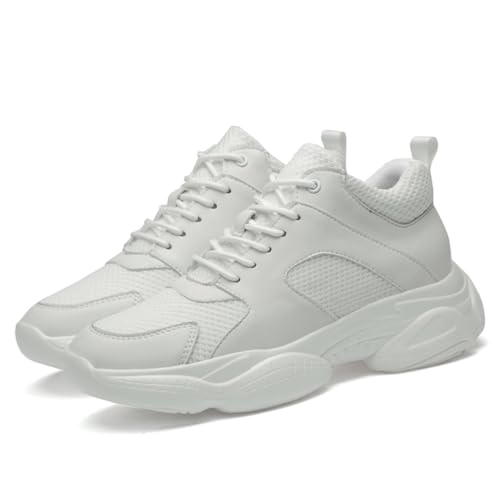 VIBLiSS Frauen Männer Mode Aufzug Turnschuhe, Höhe Erhöhen Schuhe Leichte Bequeme Freizeit Wanderschuhe - 2 Zoll Größer,White 1,40 EU von VIBLiSS