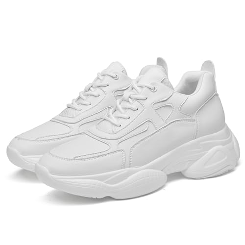 VIBLiSS Frauen Männer Mode Aufzug Turnschuhe, Höhe Erhöhen Schuhe Leichte Bequeme Freizeit Wanderschuhe - 2 Zoll Größer,White 2,37 EU von VIBLiSS
