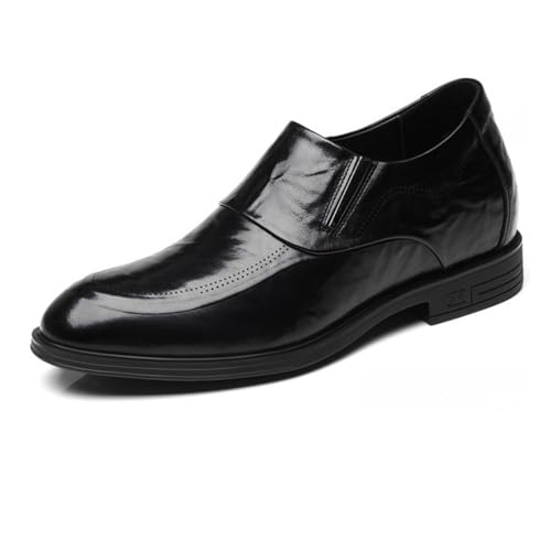 VIBLiSS Herren Aufzug Schuhe Slip on Leder Unsichtbare Höhe Erhöhen Fahren Oxfords Hochzeit Formell Business Arbeitsschuhe,6cm Black,38 EU von VIBLiSS