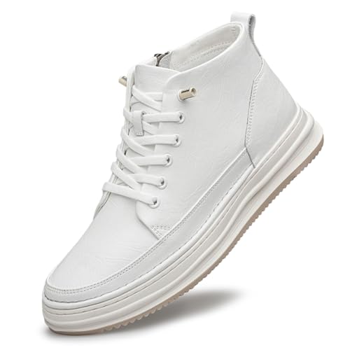 VIBLiSS Herren Aufzugsschuhe 2" höher Schnür- und Slipper-Stil High-Top lässige Eleganz-Schuhe mit unsichtbarer Höhe vergrößernder Innensohle,5cm White,41 EU von VIBLiSS