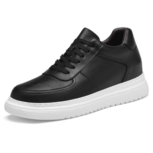 VIBLiSS Herren Damen Freizeit-Elevator-Schuhe 5 cm/2 Zoll Höher Schnürsenkel rutschfeste Modische Unsichtbare Höhensteigernde Leder-Sneaker,Schwarz,41 EU von VIBLiSS