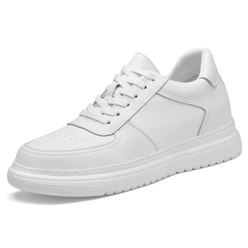 VIBLiSS Herren Damen Freizeit-Elevator-Schuhe 5 cm/2 Zoll Höher Schnürsenkel rutschfeste Modische Unsichtbare Höhensteigernde Leder-Sneaker,Weiß,40 EU von VIBLiSS