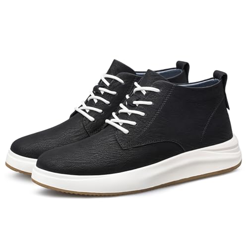 VIBLiSS Herren Frauen Aufzug Schuhe Leichte High Top Turnschuhe Leder Casual Wanderschuhe Mit Einlegesohlen Zur Erhöhung Der Höhe ﻿﻿,Black 1,43 EU von VIBLiSS