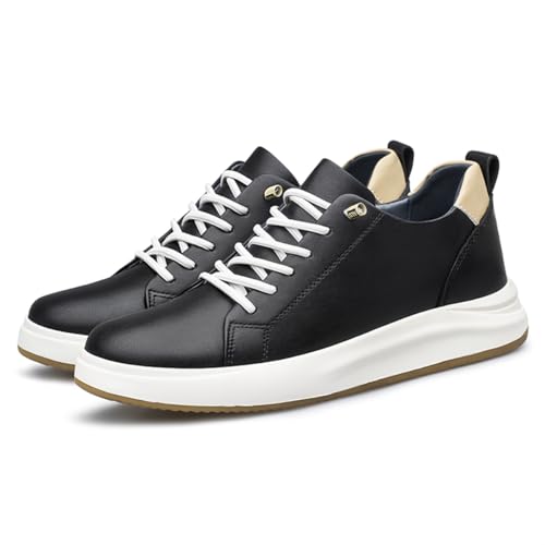 VIBLiSS Herren Frauen Aufzug Schuhe Leichte High Top Turnschuhe Leder Casual Wanderschuhe Mit Einlegesohlen Zur Erhöhung Der Höhe ﻿﻿,Black 2,41 EU von VIBLiSS