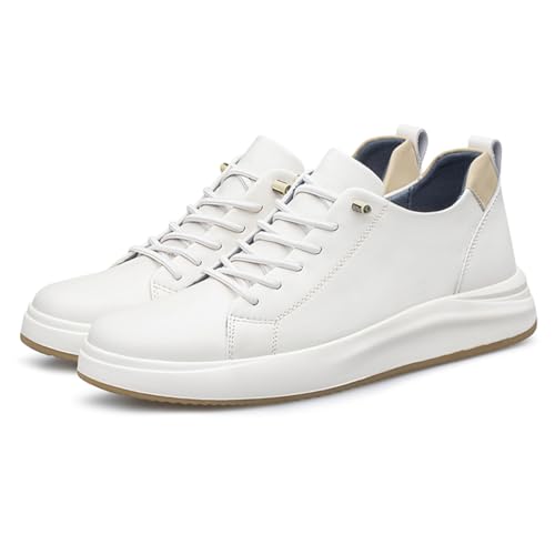 VIBLiSS Herren Frauen Aufzug Schuhe Leichte High Top Turnschuhe Leder Casual Wanderschuhe Mit Einlegesohlen Zur Erhöhung Der Höhe ﻿﻿,Weiß,43 EU von VIBLiSS