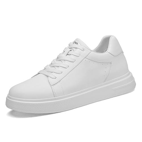 VIBLiSS Herren Unsichtbare Höhe Erhöhende Freizeitlederschuhe Mode Tennis Sportliche Aufzug Turnschuhe,7cm White,38 EU von VIBLiSS