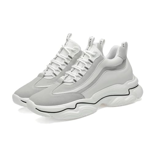 VIBLiSS Herren Unsichtbare Höhe Erhöhung Schuhe, Lace-Up 3 Zoll Höhere Sportliche Trainer Turnschuhe Leichte Aufzug Schuhe Für Männer,Weiß,39 EU von VIBLiSS