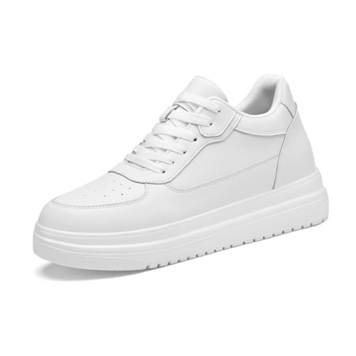 VIBLiSS Herren Unsichtbare Höhenverstellbare Schuhe Leichtgewicht Atmungsaktive Höhensteigernde Sportschuhe Schnürsenkel Modische Auftrieb Sneakers,7cm White,42 EU von VIBLiSS