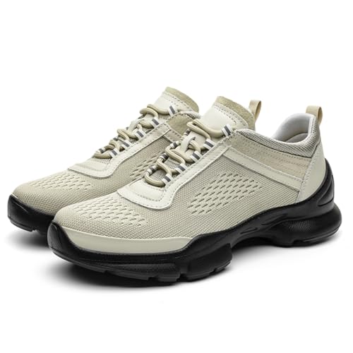 VIBLiSS Herren Unsichtbare Höhenverstellende Aufzugschuhe 2,5 Zoll Größer Schnürschuhe Leichte Mesh Modische Sneakers,Beige,42 EU von VIBLiSS