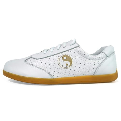 VIBLiSS Kampfsport Schuhe, Leder Kung Fu Tai Chi Sneaker Mode Gummisohle Qigong Wing Chun Trainer Für Männer,Weiß,43 EU von VIBLiSS