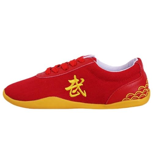 VIBLiSS Leinwand Atmungsaktive Kung Fu Tai Chi Schuhe Leichte Sport Gym Martial Arts Schuhe rutschfeste Wing Chun Walking Turnschuhe,Rot,35 EU von VIBLiSS