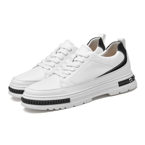 VIBLiSS Männer Aufzug Turnschuhe, Leder Kleid Schuhe Lace Up Versteckte Ferse Schuhe Leichte Höhe Erhöhung Trainer,3.14inchs(8cm) White,40 EU von VIBLiSS