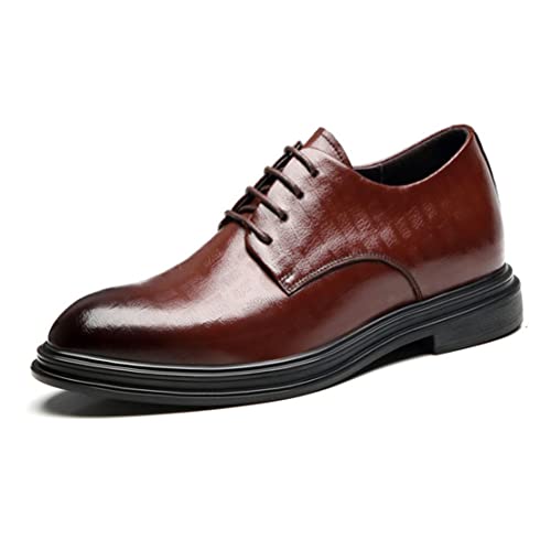 VIBLiSS Unsichtbare, Höhenerhöhende Herrenschuhe Mit Aufzug, Premium-Leder-Business-Schuhe Zum Schnüren, Formelle Oxfords,Brown 8cm,42 EU von VIBLiSS