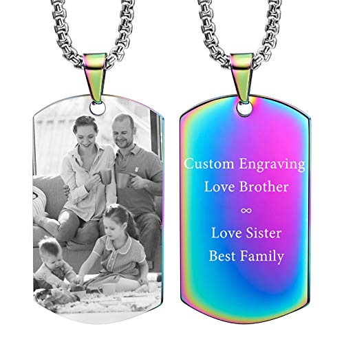 VIBOOS Custom Dog Tag Anhänger Halskette Gravur Datum/Text/Bilder Edelstahl personalisierte Halskette für Männer Frauen Jungen Mädchen Bundle mit Verstellbarer Kette, Schlüsselbund, Schalldämpfer. von VIBOOS