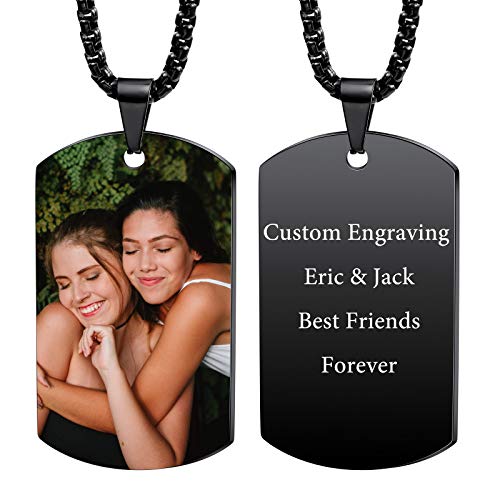 VIBOOS Custom Dog Tag Anhänger Halskette Gravur Datum/Text/Bilder Edelstahl personalisierte Halskette für Männer Frauen Jungen Mädchen Bundle mit Verstellbarer Kette, Schlüsselbund, Schalldämpfer. von VIBOOS