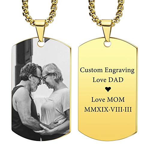 VIBOOS Custom Dog Tag Anhänger Halskette Gravur Datum/Text/Bilder Edelstahl personalisierte Halskette für Männer Frauen Jungen Mädchen Bundle mit Verstellbarer Kette, Schlüsselbund, Schalldämpfer. von VIBOOS