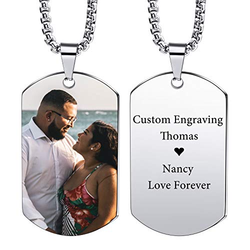 VIBOOS Custom Dog Tag Anhänger Halskette Gravur Datum/Text/Bilder Edelstahl personalisierte Halskette für Männer Frauen Jungen Mädchen Bundle mit Verstellbarer Kette, Schlüsselbund, Schalldämpfer. von VIBOOS