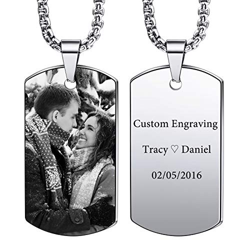 VIBOOS Custom Dog Tag Anhänger Halskette Gravur Datum/Text/Bilder Edelstahl personalisierte Halskette für Männer Frauen Jungen Mädchen Bundle mit Verstellbarer Kette, Schlüsselbund. von VIBOOS