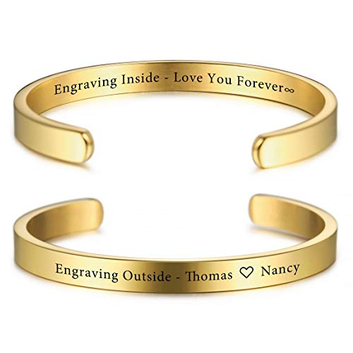 VIBOOS Personalisierte Armband Gravur Name Datum Identifizierung Armreif für Frauen Männer Benutzerdefinierte Edelstahl Verstellbare Inspirierende Manschette Geburtstag Schmuck von VIBOOS