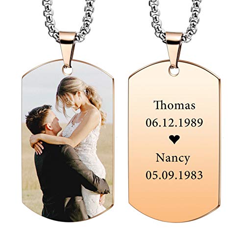 VIBOOS Personalisierte Dog Tag Anhänger Gravur Text/Bilder Edelstahl Halskette für Männer Frauen Jungen Mädchen Bundle Mit Verstellbarer Kette, Schlüsselbund, Schalldämpfer (Roségold Farbe) von VIBOOS