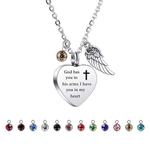 VIBOOS Personalisierte Engelsflügel Anhänger Herz Urne Halskette Gravur Text Geburtssteine für Männer Frauen Jungen Hund Katze Haustier Edelstahl Asche Memorial Andenken Einäscherung Trichter Kit von VIBOOS