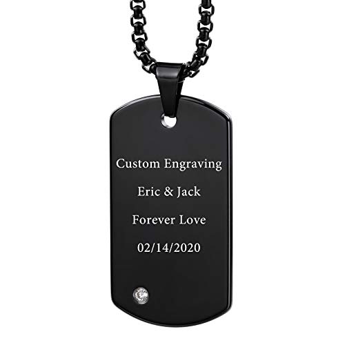 VIBOOS Personalisierte Hundemarke Anhänger Halskette für Männer Frauen Jungen Mädchen Gravur Name/Datum/Text Wolfram Stahl Custom mit Verstellbarer Kette Brautjungfer Geschenke Valentinstag Schmuck von VIBOOS