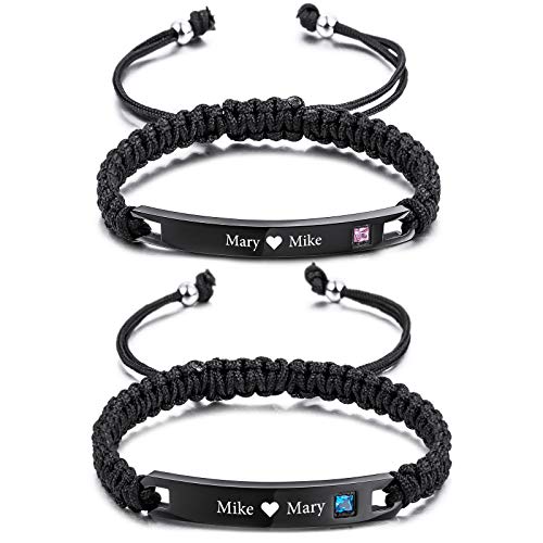 VIBOOS Personalisiertes Armband Gravierter Name Datum Für Frauen Männer Freund Freundin Paare Benutzerdefinierte Fußkette Mit Verstellbaren Handgefertigten Geflochtenen Seilen Edelstahl Tag Liebhaber von VIBOOS