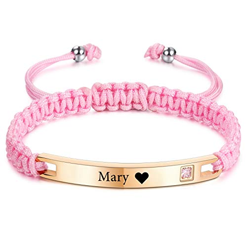 VIBOOS Personalisiertes Armband Gravierter Name Datum Für Frauen Männer Freund Freundin Paare Benutzerdefinierte Fußkette Mit Verstellbaren Handgefertigten Geflochtenen Seilen Edelstahl Tag Liebhaber von VIBOOS