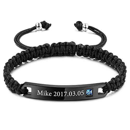 VIBOOS Personalisiertes Armband Gravierter Name Datum Für Frauen Männer Freund Freundin Paare Benutzerdefinierte Fußkette Mit Verstellbaren Handgefertigten Geflochtenen Seilen Edelstahl Tag Liebhaber von VIBOOS