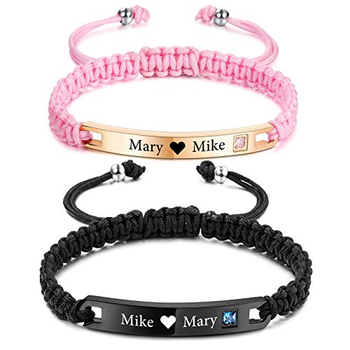 VIBOOS Personalisiertes Armband Gravierter Name Datum Für Frauen Männer Freund Freundin Paare Benutzerdefinierte Fußkette Mit Verstellbaren Handgefertigten Geflochtenen Seilen Edelstahl Tag Liebhaber von VIBOOS