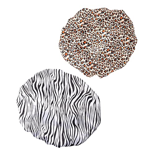 1 Stück Damen Schlafhaube aus Satin mit Breiter Krempe Elastischer Haarschutz für Lockiges Haar Zebra und Leopardenmuster Nachtgebrauch und Besondere Anlässe von VICASKY