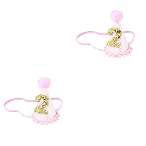 2 Stk Glitzer-geburtstagsmütze Für Babys Ein Geburtstagshut Goldener 3. Geburtstagshut 2 Jahre Geburtstagsmütze Haarbänder Für Kleinkinder Mädchen Haarschmuck Jungen Hüte Rosa VICASKY von VICASKY