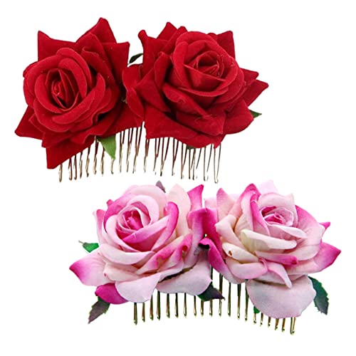 2 Stück Teiliges Braut Haarkämme mit Kunstrose Haarspangen Haarschmuck für Damen Eleganter Haarclip für Besondere Anlässe und Rosa für Bräute und Hochzeiten von VICASKY