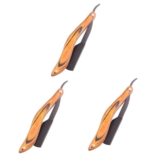 3 Stück Stainless Steel Klapp Rasierer mit Holzgriff Tragbarer Manueller Rasierer für Präzises Bart und Gesichtsrasieren für Männer und Reisen von VICASKY