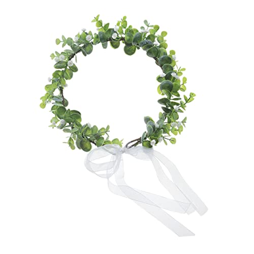Bohemia Stirnband für Haaraccessoires für Hochzeiten Strandurlaube und Fotoshootings mit Lebendiger Wreath Form Weiß und Grün von VICASKY