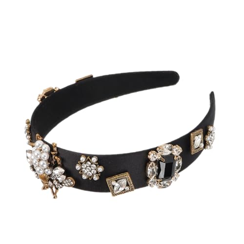 VICASKY Schwarzes Barock-stirnband Mit Perlen Und Kristallen Breites Haarband Haar-accessoire Mit Juwelen Für Party Und Abschlussball von VICASKY