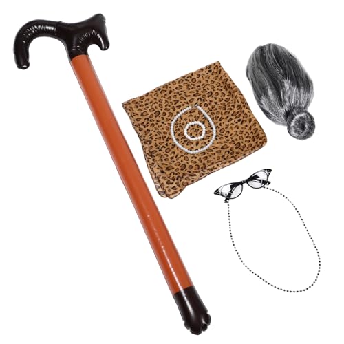 VICASKY 1satz Oma Kostüm Set Mit Perücke Brille Kette Und Gehstock Teiliges Accessoire Für Halloween Karneval Und Cosplay-veranstaltungen Für Auftritte Und Partys von VICASKY