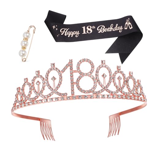 VICASKY 1 Satz Gürtel-perlennadel Krone Zum 18. Geburtstag Geburtstagsschärpe Für Mädchen Geburtstagskrone Für Mädchen Schärpe Zum 18. Geburtstag Geburtstagskrone Und Schärpe Strasssteine von VICASKY