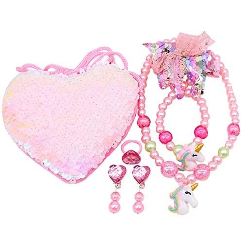 VICASKY 1 Satz Halskette Für Kinder Halskette Für Kleine Mädchen Meerjungfrau-dekor Kinderkette Kinderspielzeug Für Mädchen Kind Halskette Armband Rosa Perle Plastik von VICASKY