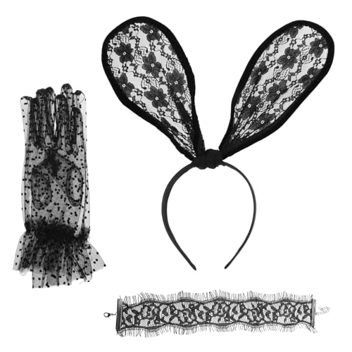 VICASKY 1 Satz Kaninchenohr -Halskette Haarbänder Spitze Hasenohren Stirnband rosa Hasenohren Haarband Haarschmuck für Hasenkostüme Kaninchen-Cosplay-Stirnband Abs Black von VICASKY