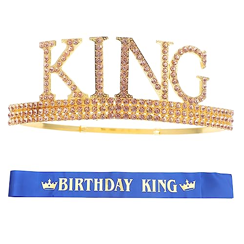VICASKY 1 Satz Krone zeremonieller Gürtel Jungs Geburtstagsschärpe Geburtstagskönigin Sash Kostüm Kronen Cosplay-Krone Geburtstagskrone und Schärpe Geburtstagskrone Krone Satin von VICASKY